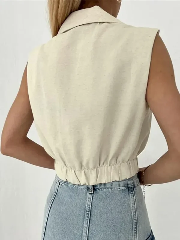 Women Fashion Solid Color Deep V Lel Sleeveless Vest Top - Image 2