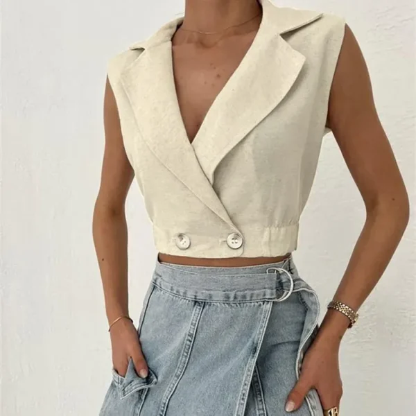 Women Fashion Solid Color Deep V Lel Sleeveless Vest Top - Image 4
