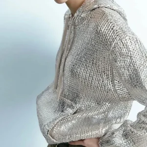 Women Fashion Retro Metal Fragmented Crewneck Long Sleeve Pocket Hoodies