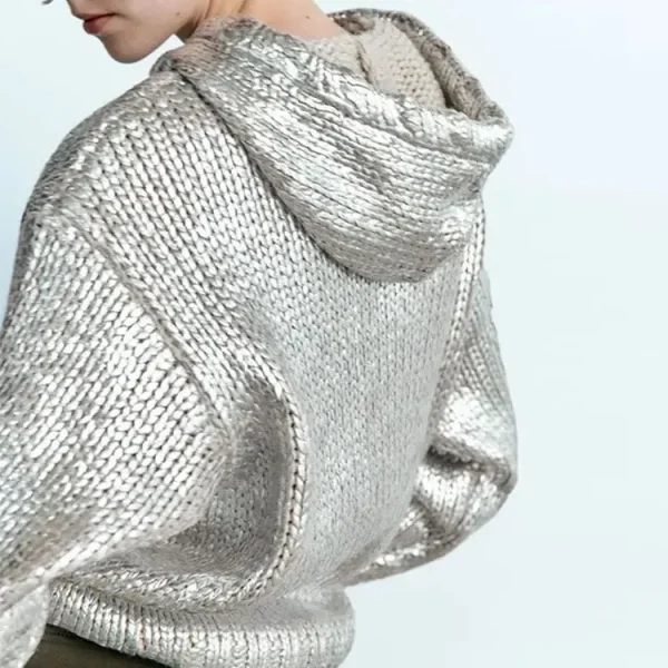 Women Fashion Retro Metal Fragmented Crewneck Long Sleeve Pocket Hoodies - Image 2