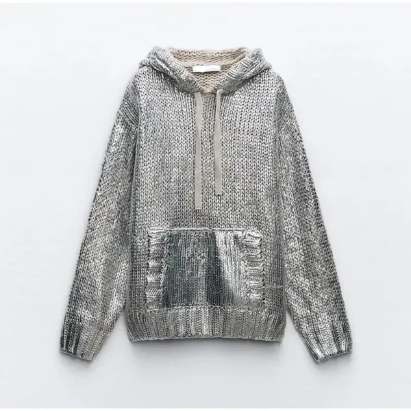 Women Fashion Retro Metal Fragmented Crewneck Long Sleeve Pocket Hoodies - Image 4
