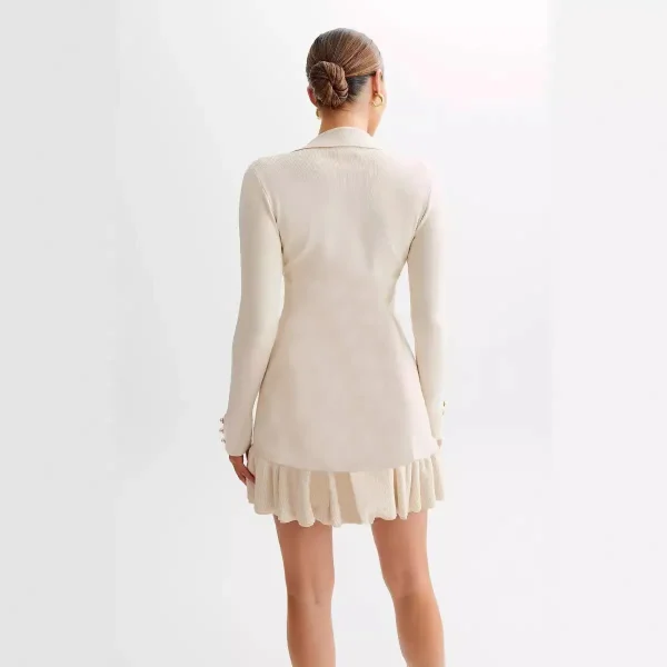 Women Fashion V-Neck Pearl Buckle Long Sleeve Ruffled Dress - Image 4