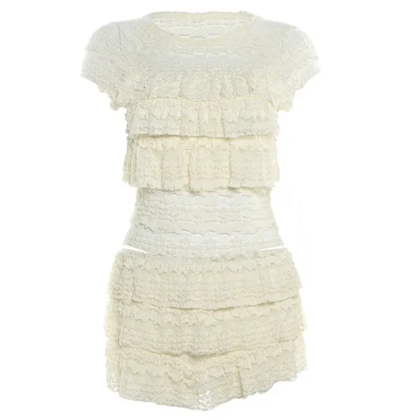 Summer Women Fashion Solid Color Lace Sleeveless Top Shorts Two-Piece Set - Image 5