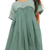 Women Pleated Large Swing Loose Short-Sleeved Casual Loose Dress