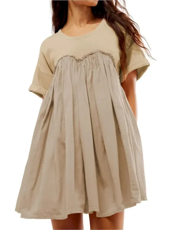 Women Pleated Large Swing Loose Short-Sleeved Casual Loose Dress - Image 4