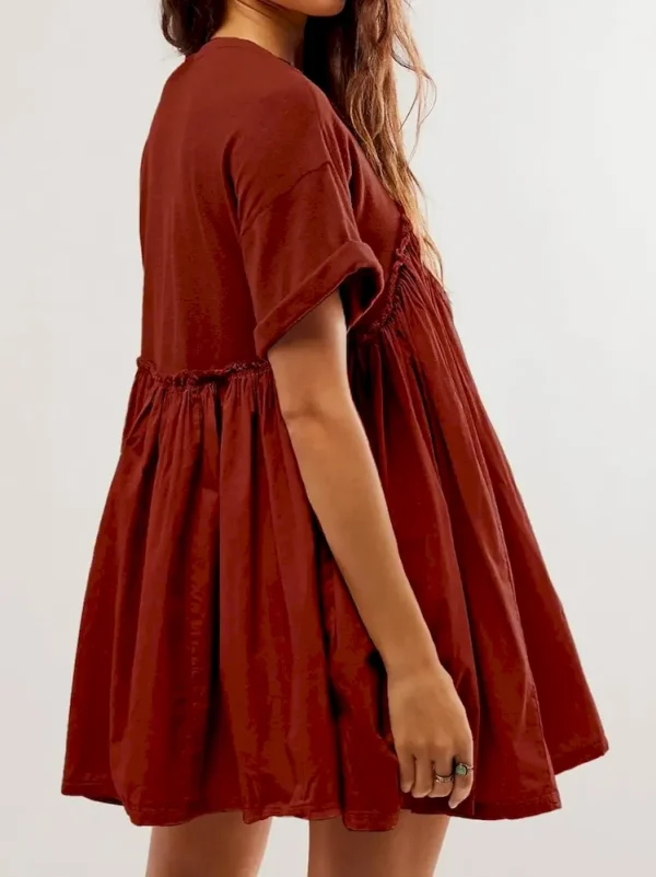 Women Pleated Large Swing Loose Short-Sleeved Casual Loose Dress - Image 5