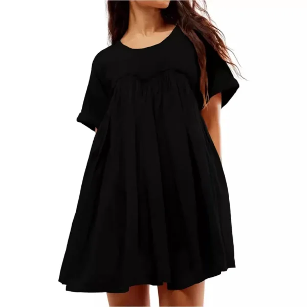 Women Pleated Large Swing Loose Short-Sleeved Casual Loose Dress - Image 8