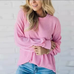 Women Crewneck Long-Sleeved Solid Color Pullover Loose Casual Sweatshirt