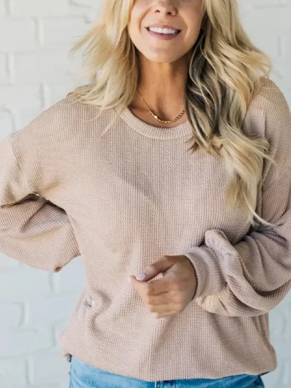 Women Crewneck Long-Sleeved Solid Color Pullover Loose Casual Sweatshirt - Image 2