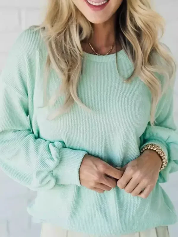 Women Crewneck Long-Sleeved Solid Color Pullover Loose Casual Sweatshirt - Image 3
