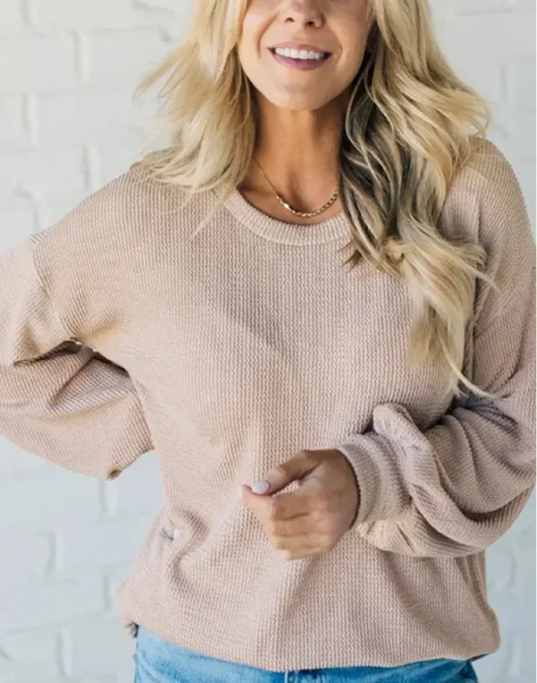 Women Crewneck Long-Sleeved Solid Color Pullover Loose Casual Sweatshirt - Image 7