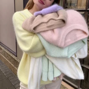 Autumn And Winter Imitation Mink Fur Women Cozy Style Loose Soft Knitted Sweater