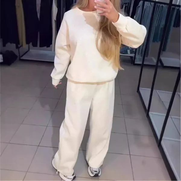 Autumn And Winter Women Athleisure Casual Crew Neck Long Sleeve Rhinestone Sweatshirt Pants Two-Piece Set - Image 7
