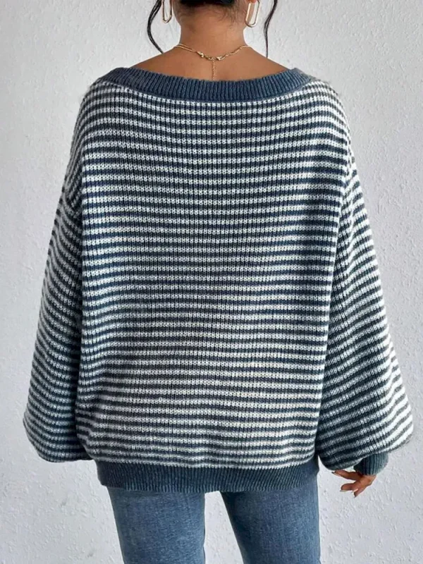 Autumn And Winter Women Casual Stripe Loose Knitted Sweater - Image 2