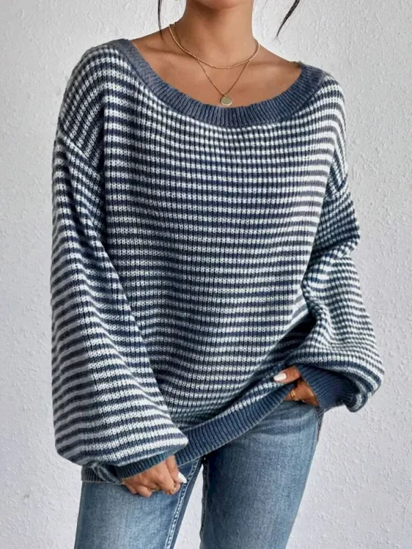 Autumn And Winter Women Casual Stripe Loose Knitted Sweater - Image 3