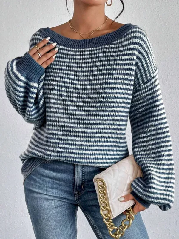 Autumn And Winter Women Casual Stripe Loose Knitted Sweater - Image 5