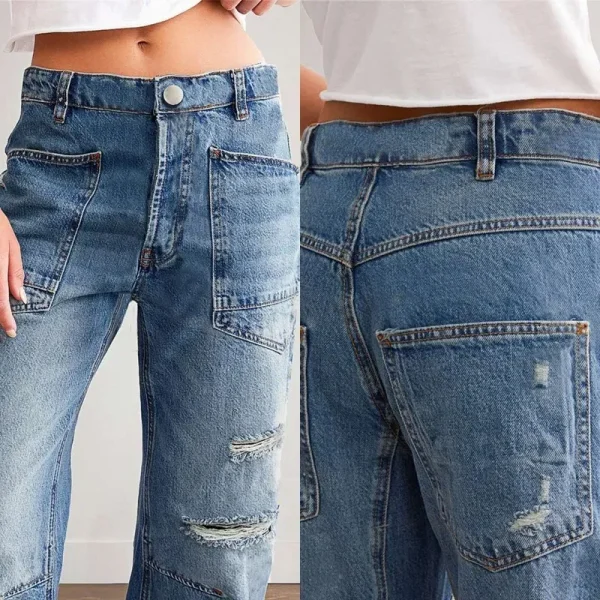 Vintage Ripped Jeans Casual Women Loose Straight Ripped Denim Pants - Image 4