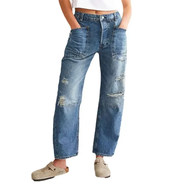 Vintage Ripped Jeans Casual Women Loose Straight Ripped Denim Pants - Image 5