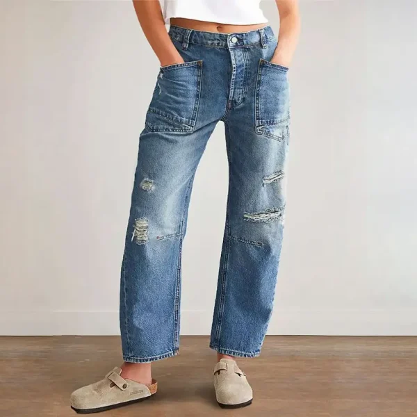 Vintage Ripped Jeans Casual Women Loose Straight Ripped Denim Pants - Image 6