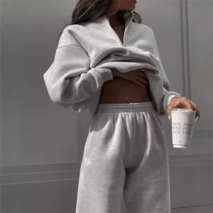 Long-Sleeved Half Zipper Stand Collar Sweatshirt Women Autumn And Winter Sports Pants Two-Piece Set