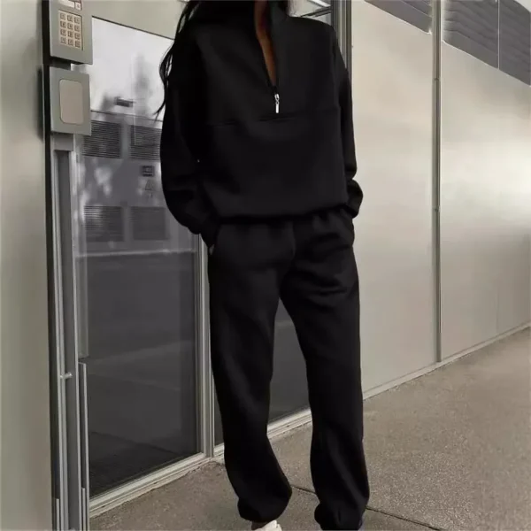 Long-Sleeved Half Zipper Stand Collar Sweatshirt Women Autumn And Winter Sports Pants Two-Piece Set - Image 4
