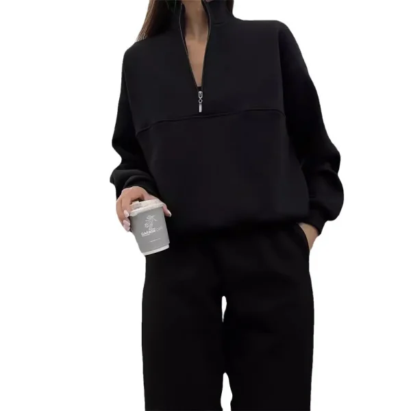 Long-Sleeved Half Zipper Stand Collar Sweatshirt Women Autumn And Winter Sports Pants Two-Piece Set - Image 5