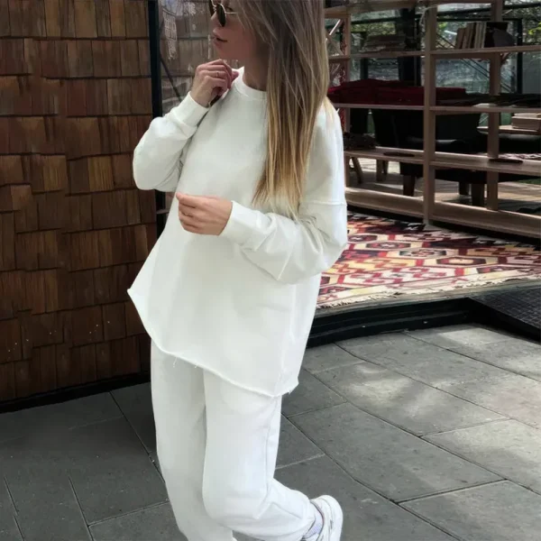 Casual Athleisure Women Fall Winter Sports Solid Color Long-Sleeved Top Fashionable Elastic Pants Two-Piece Set - Image 4