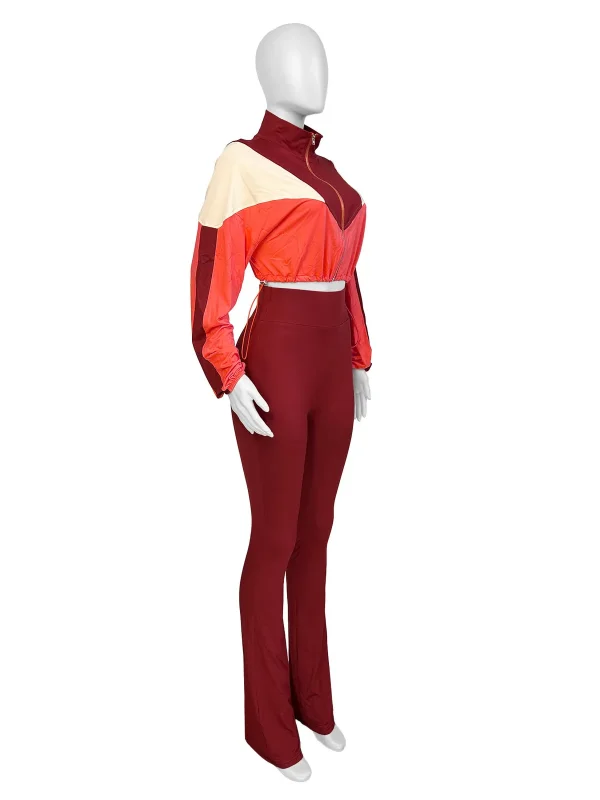 Sports Casual Athleisure Winter Women Color Matching Crop Zipper Sweatshirt Pants Two-Piece Set - Image 3