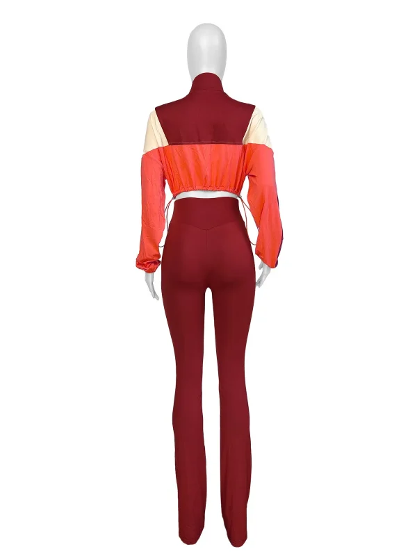 Sports Casual Athleisure Winter Women Color Matching Crop Zipper Sweatshirt Pants Two-Piece Set - Image 4