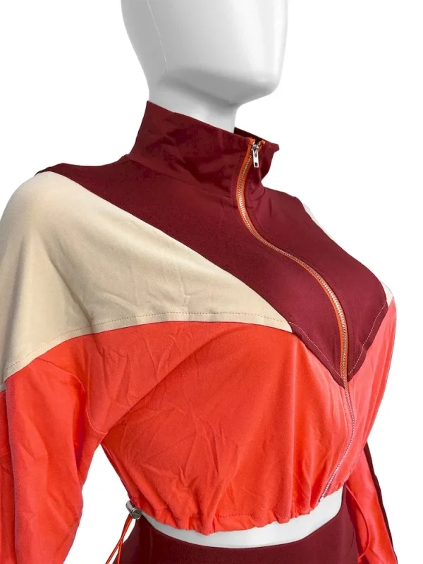 Sports Casual Athleisure Winter Women Color Matching Crop Zipper Sweatshirt Pants Two-Piece Set - Image 5