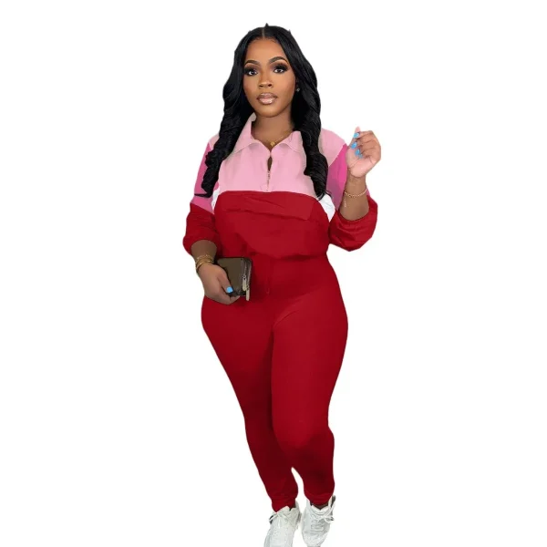 Autumn Winter Athleisure Contrast Color Zipper Sweatshirt Tight Pants Sports Two-Piece Set - Image 5