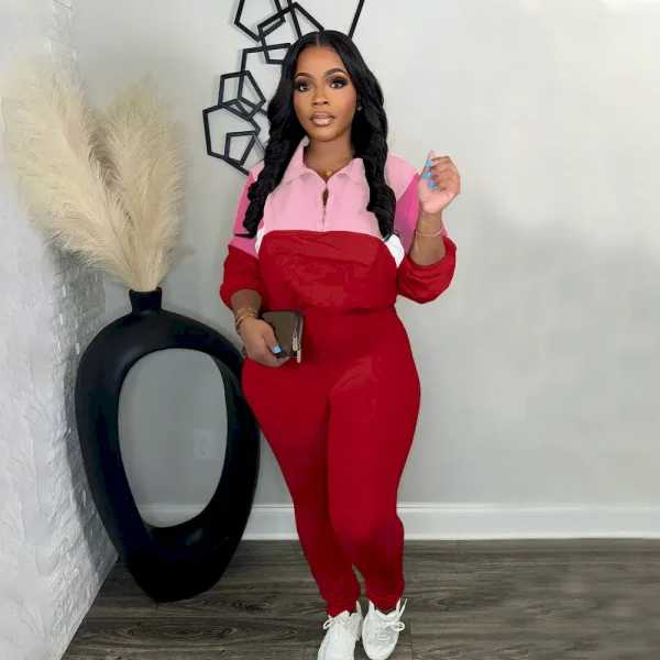 Autumn Winter Athleisure Contrast Color Zipper Sweatshirt Tight Pants Sports Two-Piece Set - Image 7