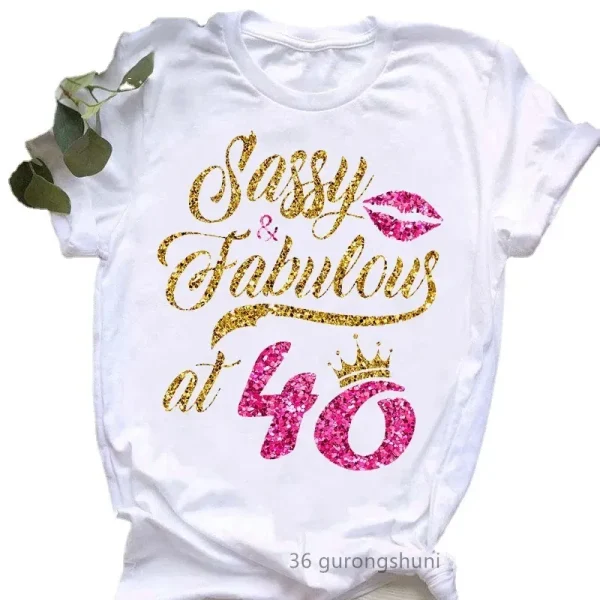 Plus Size Birthday Letter Casual Plus Size Women Short-Sleeved T-Shirt - Image 2