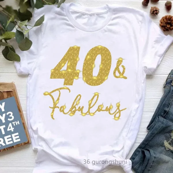 Plus Size Birthday Letter Casual Plus Size Women Short-Sleeved T-Shirt - Image 3