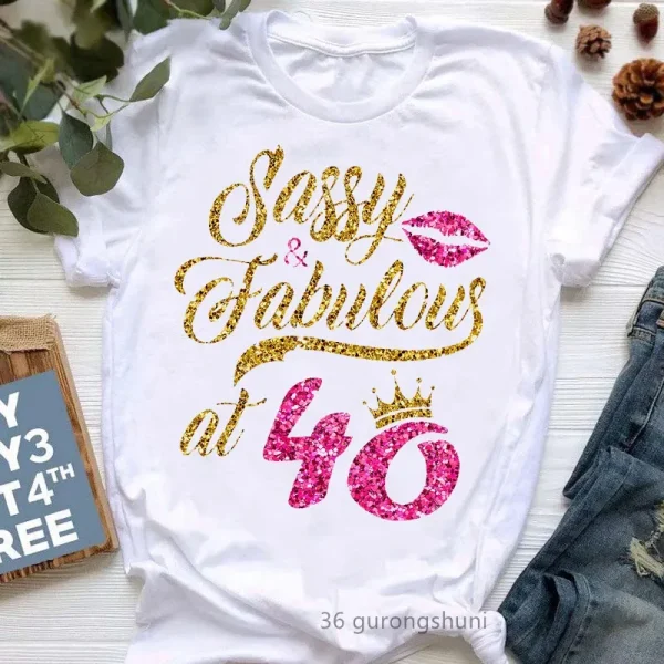 Plus Size Birthday Letter Casual Plus Size Women Short-Sleeved T-Shirt - Image 6
