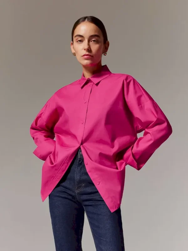 Office Chic Women Commuter Long-Sleeved Shirt Loose Cotton Mid-Length Blouse - Image 4