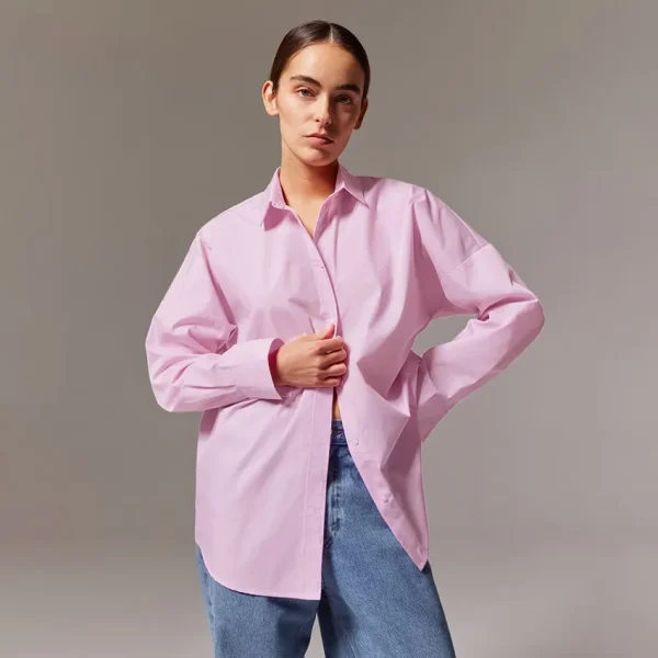 Office Chic Women Commuter Long-Sleeved Shirt Loose Cotton Mid-Length Blouse - Image 7