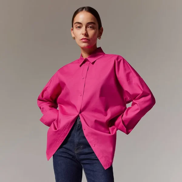 Office Chic Women Commuter Long-Sleeved Shirt Loose Cotton Mid-Length Blouse - Image 8