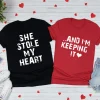 Valentine Day Simple Heart Letter Slogan Print Round Neck Short Sleeve Couple T-Shirt