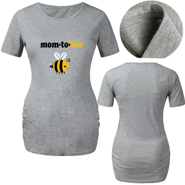 Valentine Day Pregnant Women Cartoon Cute Bee Print Round Neck Short Sleeve Couple T-Shirt - Image 4