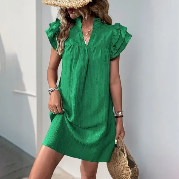 Summer Women Fashion Solid Color Stand Collar Short Sleeve Dress - Image 5
